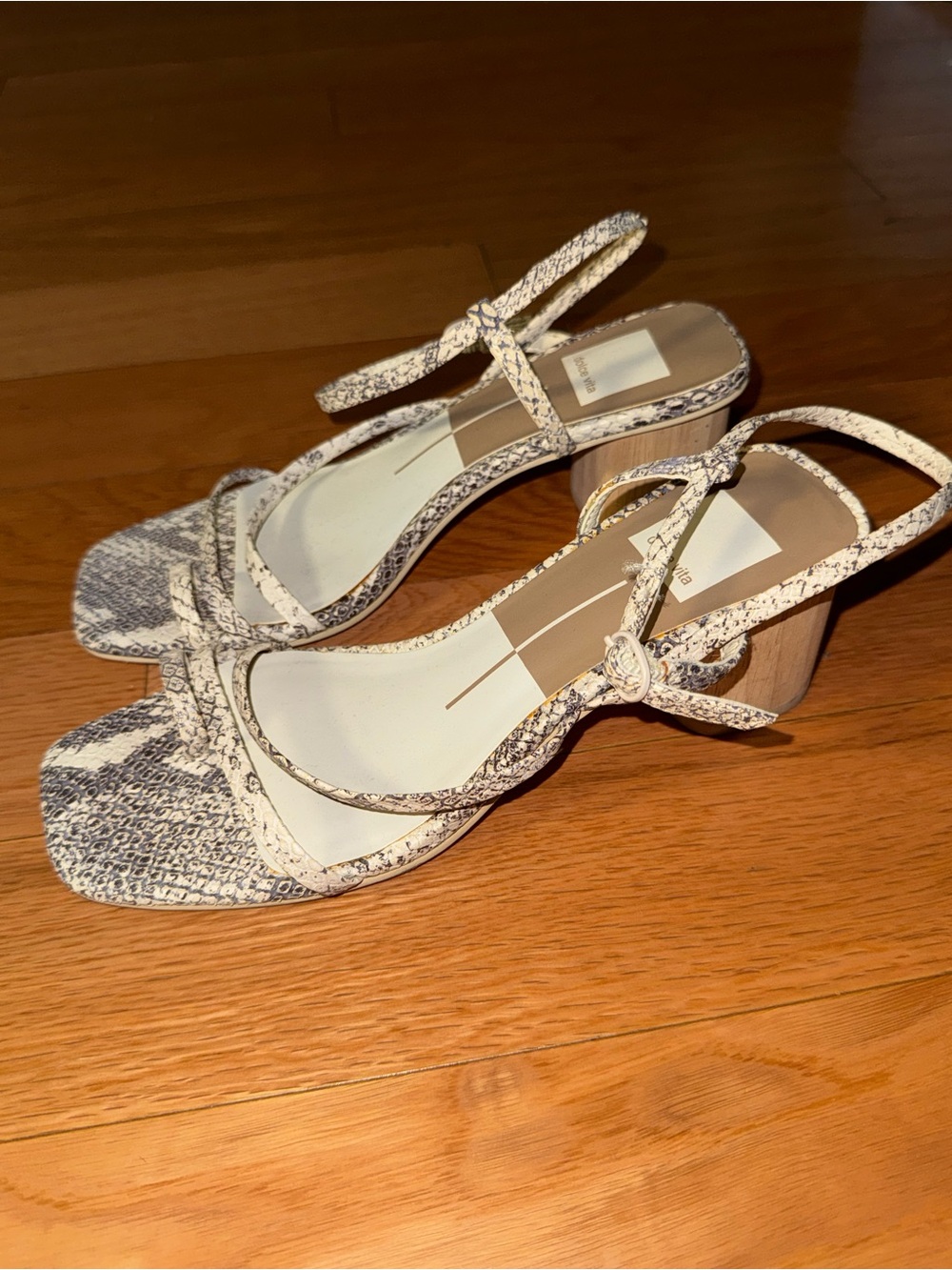 Dolce Vita Cream and Gray Snake-Print Block Heel Sandals - Picture 2 of 4
